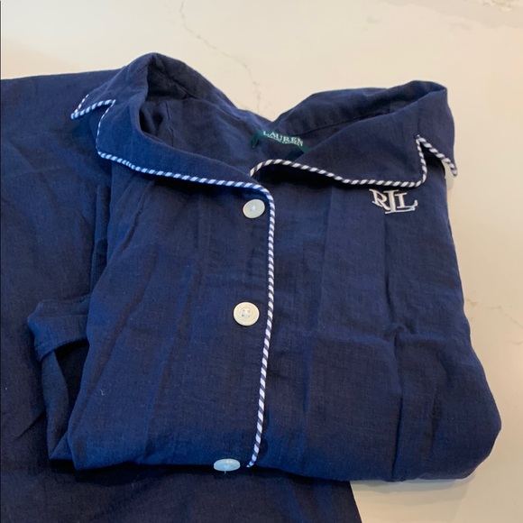 Ralph Lauren Blue Pajama Set with White Trim, like new - Picture 9 of 10